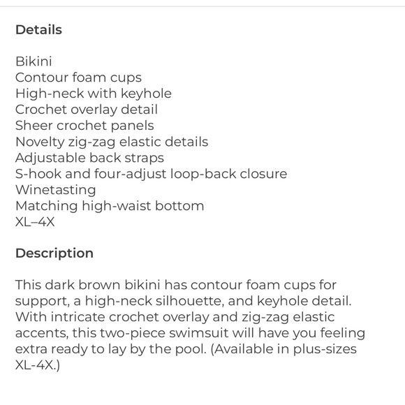 Adore Me Lianne Contour plus size bikini top, high neck top 4X crochet lined - Picture 5 of 6